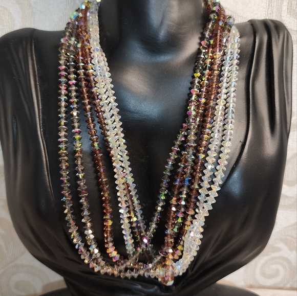BERGERE Vintage 70's Rare Glass Beads Aurora Borealis Multistrand Necklace - Picture 2 of 16
